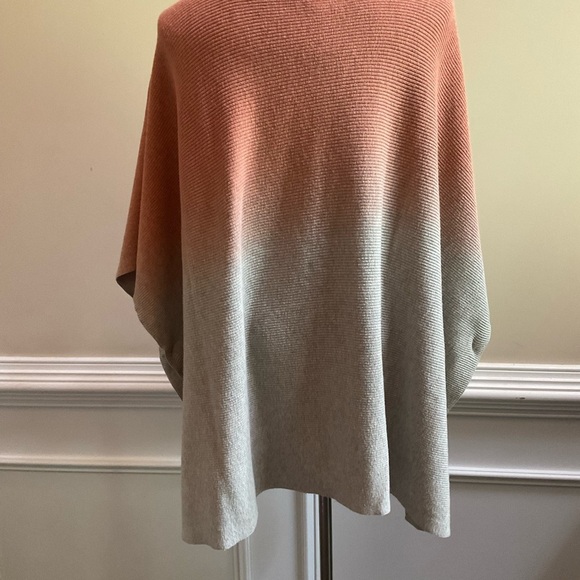J JILL Orange Gray Ombré Round Neck Cotton Knit Poncho Sweater Size One Size - Picture 3 of 8